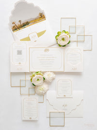 Luxurious Pocket Invitation for Desert Wedding in La Quinta California |  Palm Trees | Bespoke Commission A&H