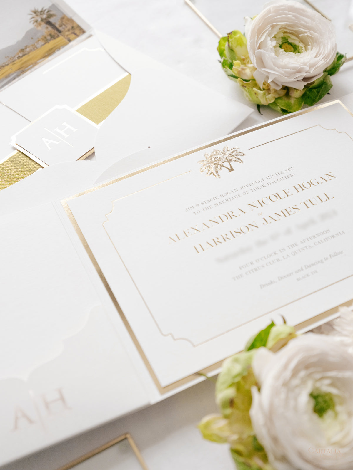 Luxurious Pocket Invitation for Desert Wedding in La Quinta California |  Palm Trees | Bespoke Commission A&H