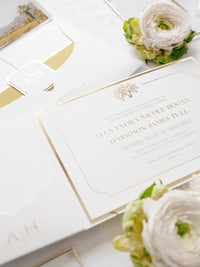 Luxurious Pocket Invitation for Desert Wedding in La Quinta California |  Palm Trees | Bespoke Commission A&H