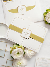 Luxurious Pocket Invitation for Desert Wedding in La Quinta California |  Palm Trees | Bespoke Commission A&H