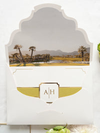 Luxurious Pocket Invitation for Desert Wedding in La Quinta California |  Palm Trees | Bespoke Commission A&H