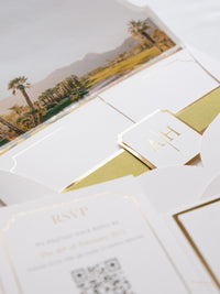 Luxurious Pocket Invitation for Desert Wedding in La Quinta California |  Palm Trees | Bespoke Commission A&H