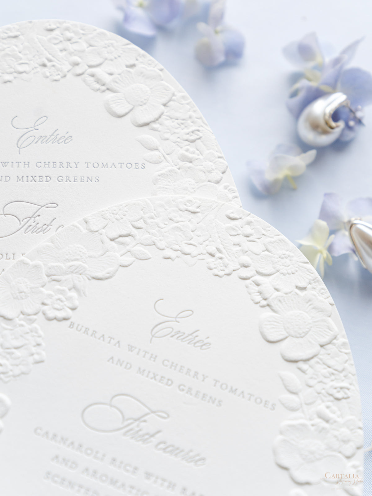 Oval 3D Sculpted Menu | Letterpress on 330gsm Premium Ivory Matt Cardstock