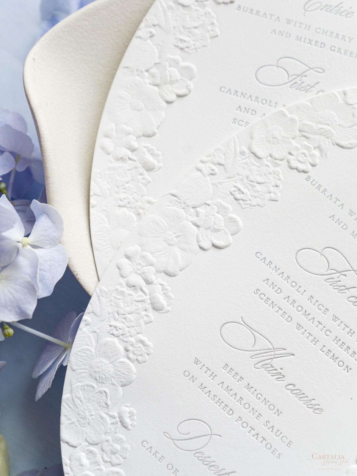 Oval 3D Sculpted Menu | Letterpress on 330gsm Premium Ivory Matt Cardstock