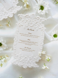 Sculpted Elegance | A Menu with 3D Sculpted Embossing on Cotton Card with Gold Foil