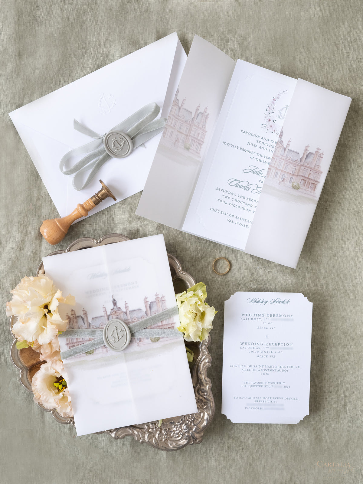 Luxurious Vellum Invitation Suite with Custom Watercolour Design | Bespoke Commission J&C