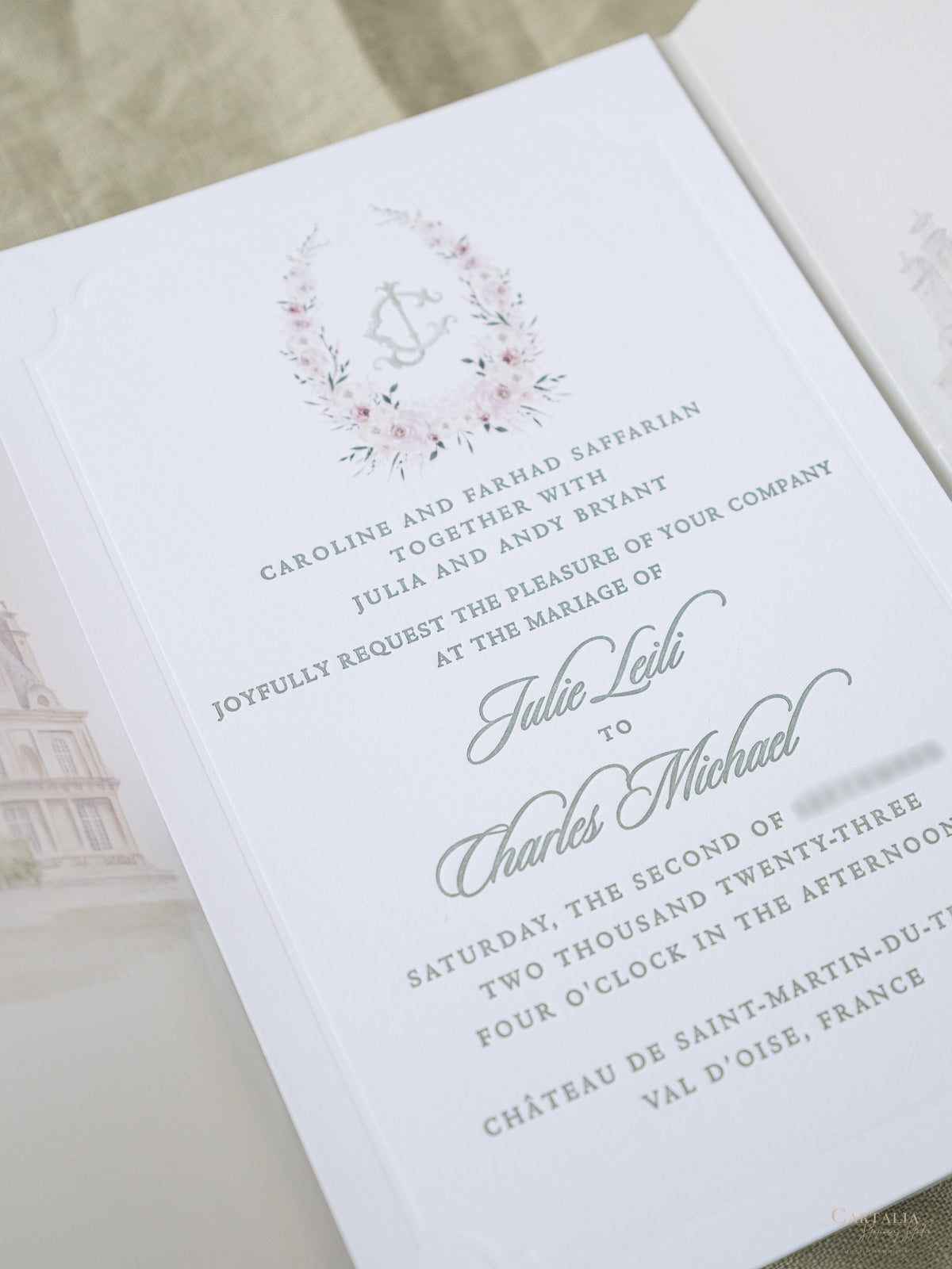 Luxurious Vellum Invitation Suite with Custom Watercolour Design | Bespoke Commission J&C