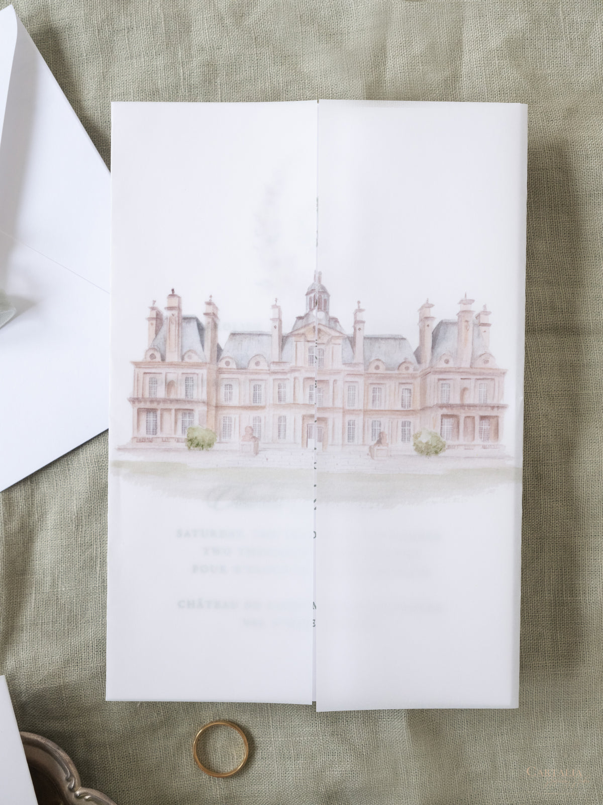 Luxurious Vellum Invitation Suite with Custom Watercolour Design | Bespoke Commission J&C