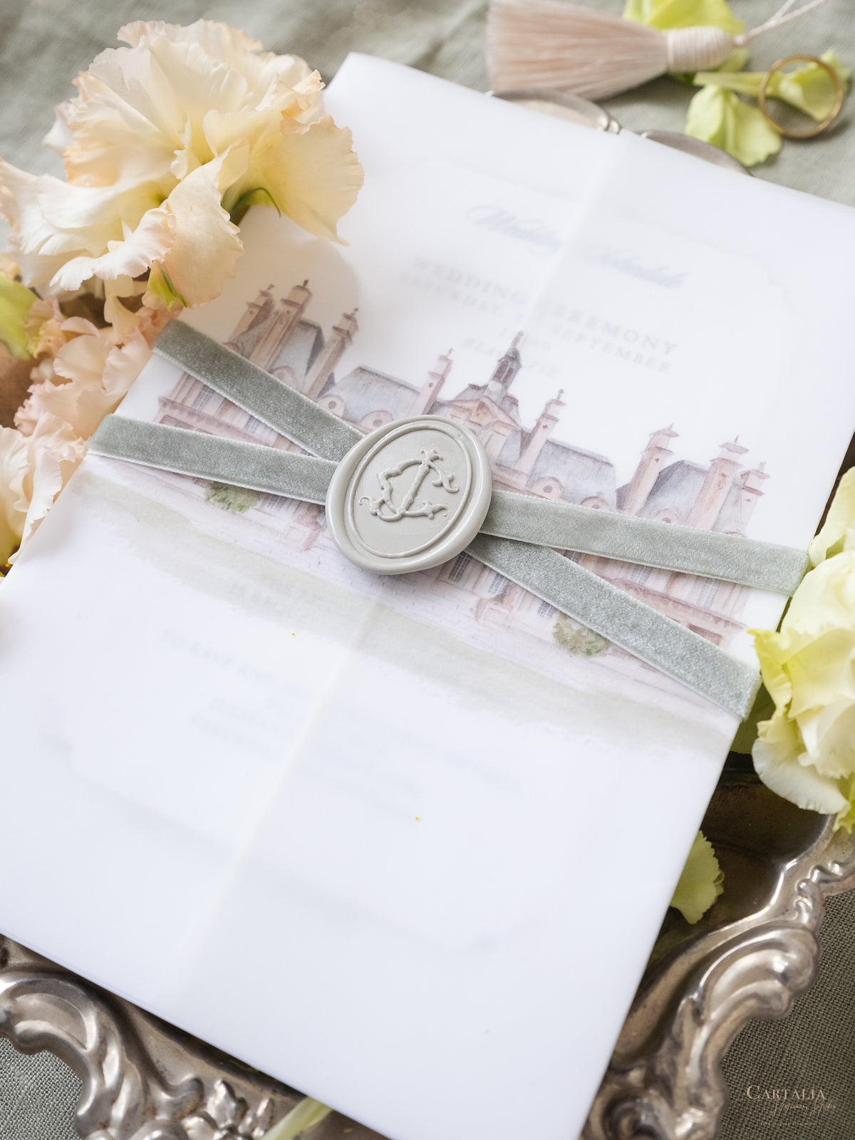 Luxurious Vellum Invitation Suite with Custom Watercolour Design | Bespoke Commission J&C