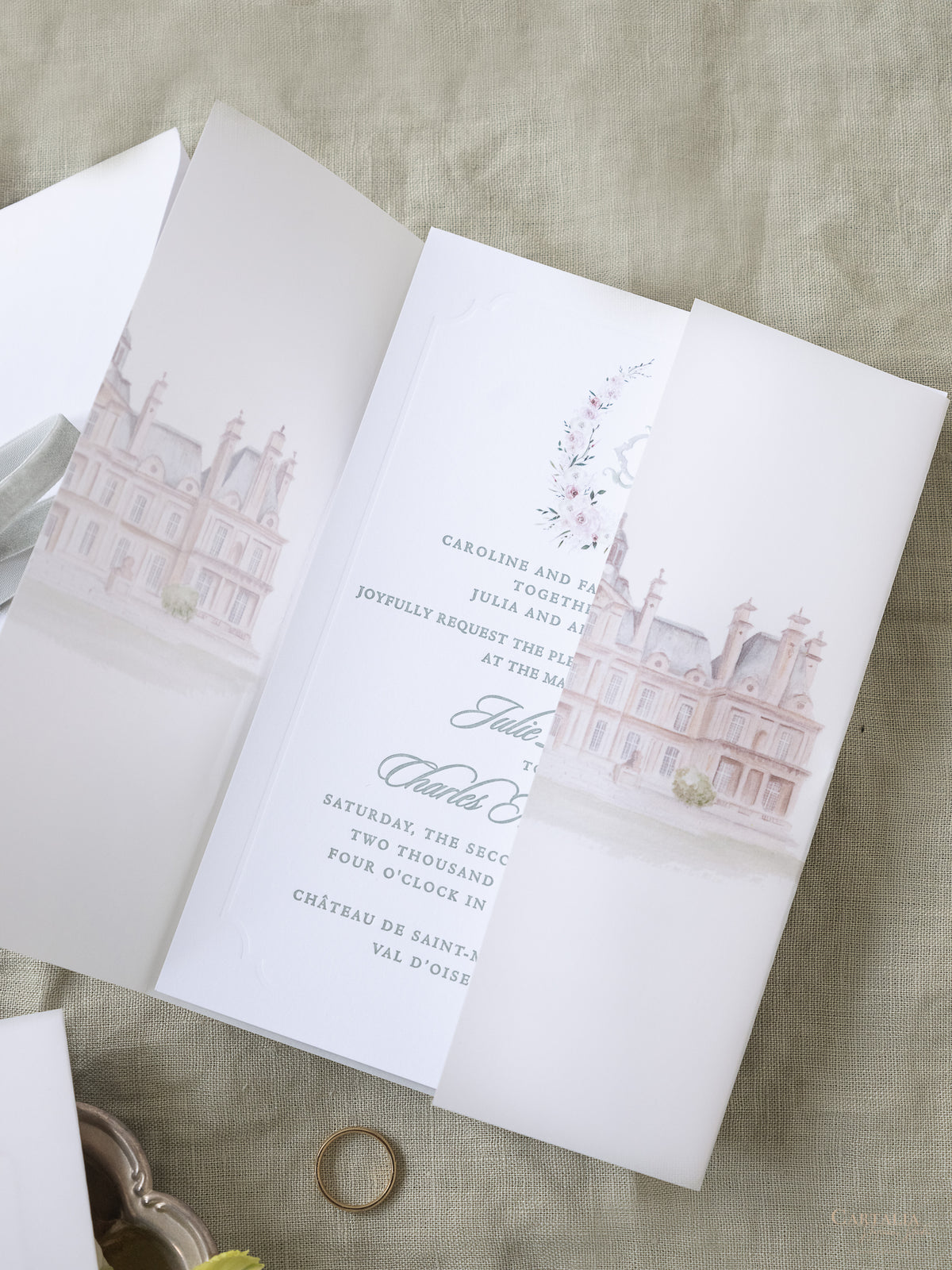 Luxurious Vellum Invitation Suite with Custom Watercolour Design | Bespoke Commission J&C