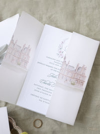 Lujosa suite de invitación en pergamino con diseño de acuarela personalizado | Comisión personalizada J&amp;C