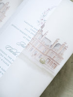 Lussuosa suite per inviti in pergamena con design personalizzato ad acquerello | Commissione su misura J&amp;C