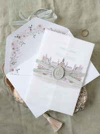 Luxurious Vellum Invitation Suite with Custom Watercolour Design | Bespoke Commission J&C