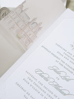 Lussuosa suite per inviti in pergamena con design personalizzato ad acquerello | Commissione su misura J&amp;C