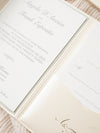 Pocket Letterpress Invitation in Champagne & Sage green | Bespoke Commission A&F