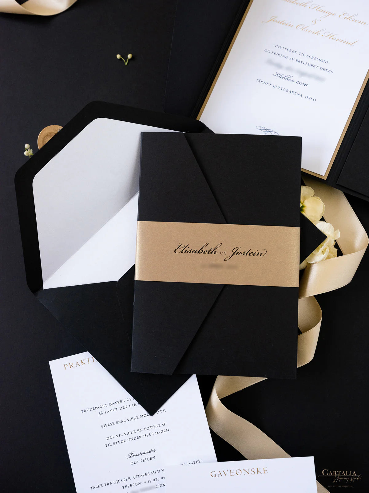 Custom Wedding Venue Illustration |  Foiled Venue Invitation Pocket Suite in Classic Envelope Fold in Gold Foil | SAMPLE