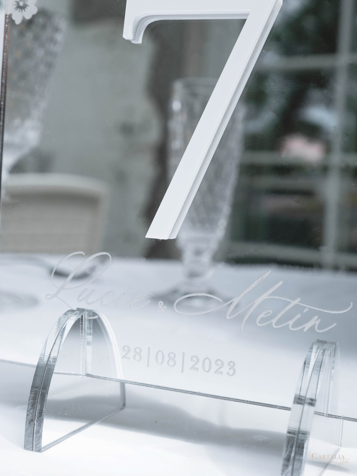 Silver Mirror Table Number with Laser-Cut Roses, Florals, and Butterfly | Villa Balbiano, Lake Como Wedding