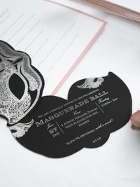 Luxury Silver Foil Masquerade Ball Invitations | Bespoke Commission D&A