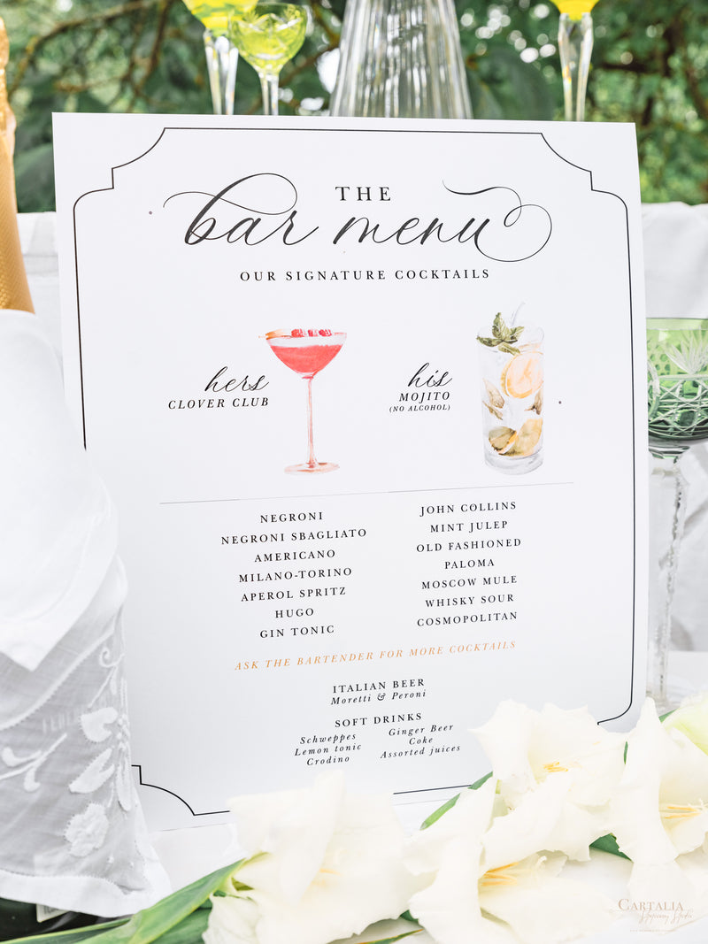 Signature Drinks Bar Menu | Bespoke Bar and Cocktail Menu | Watercolou ...