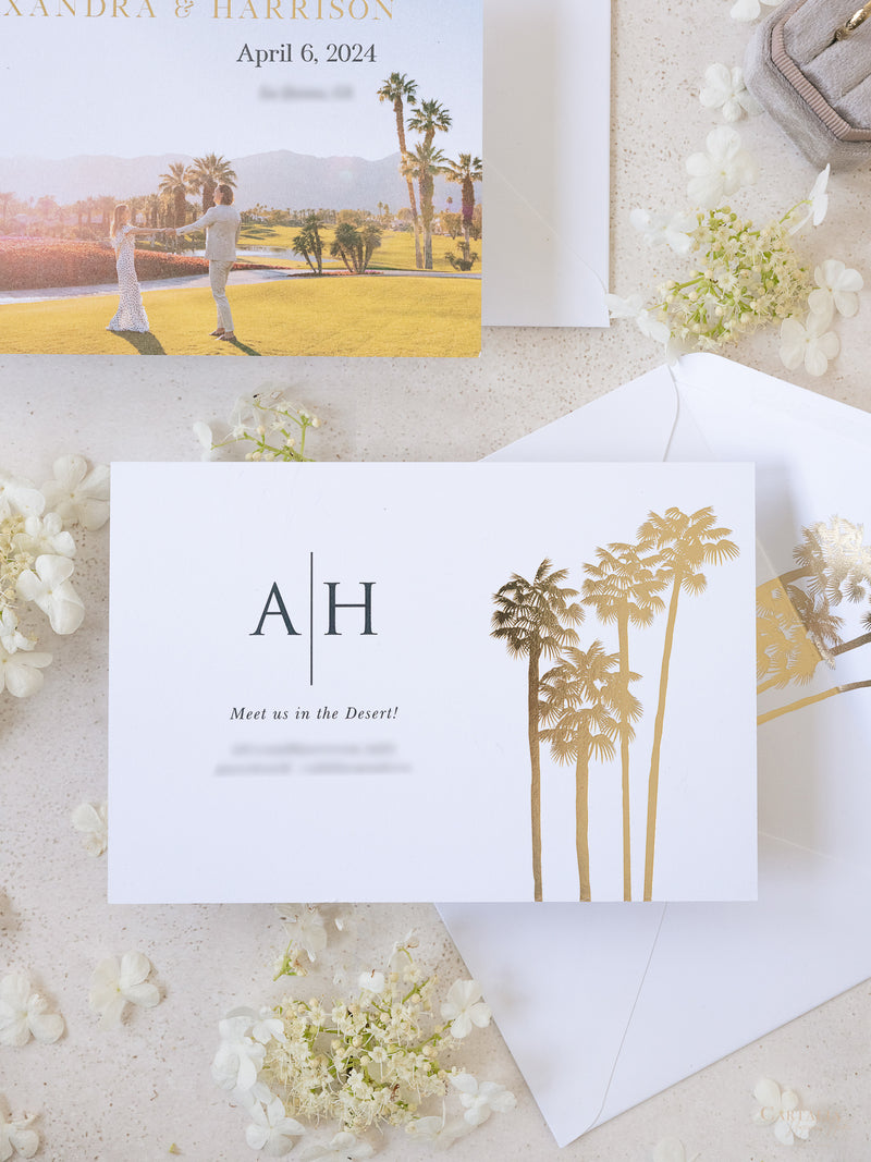 Salva la data con foto personalizzata con design a forma di palma e lamina d'oro | Commissione su misura A&amp;H