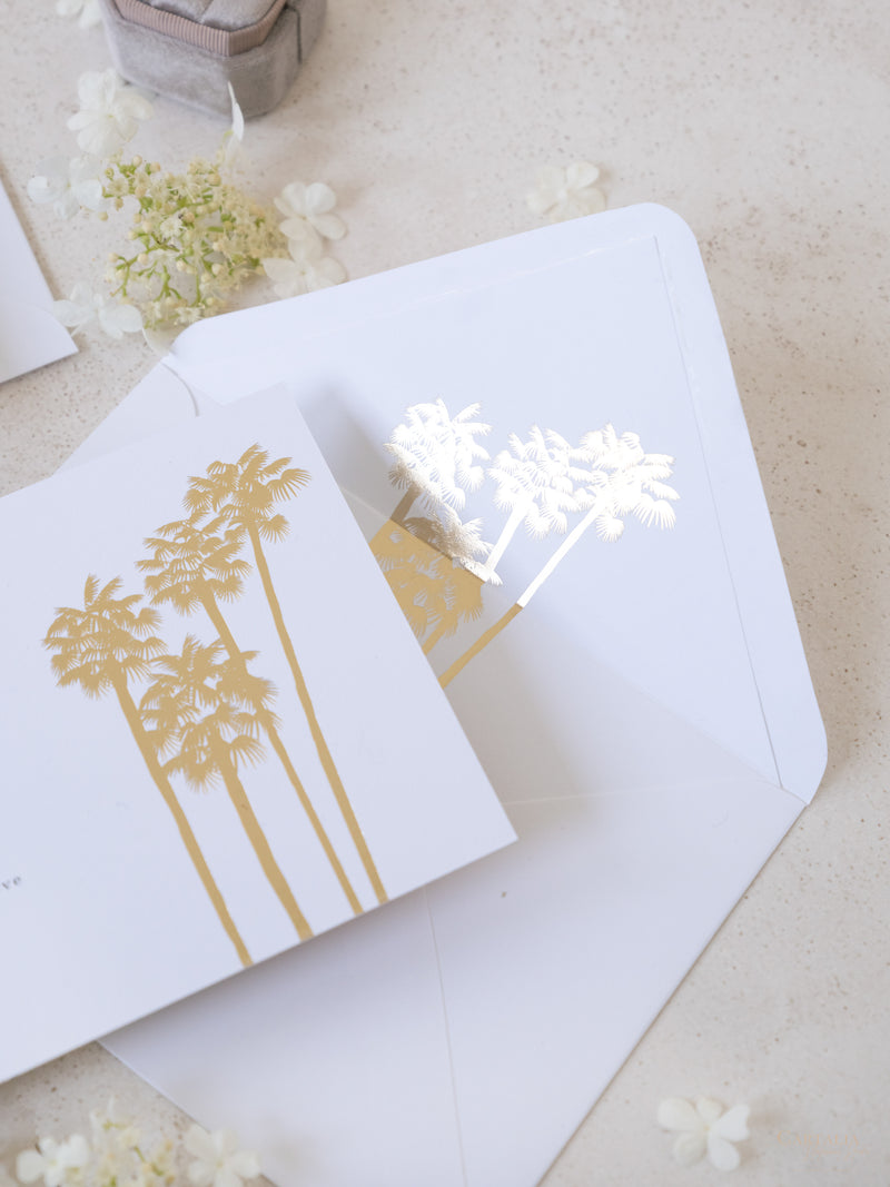 Salva la data con foto personalizzata con design a forma di palma e lamina d'oro | Commissione su misura A&amp;H