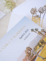 Salva la data con foto personalizzata con design a forma di palma e lamina d'oro | Commissione su misura A&amp;H