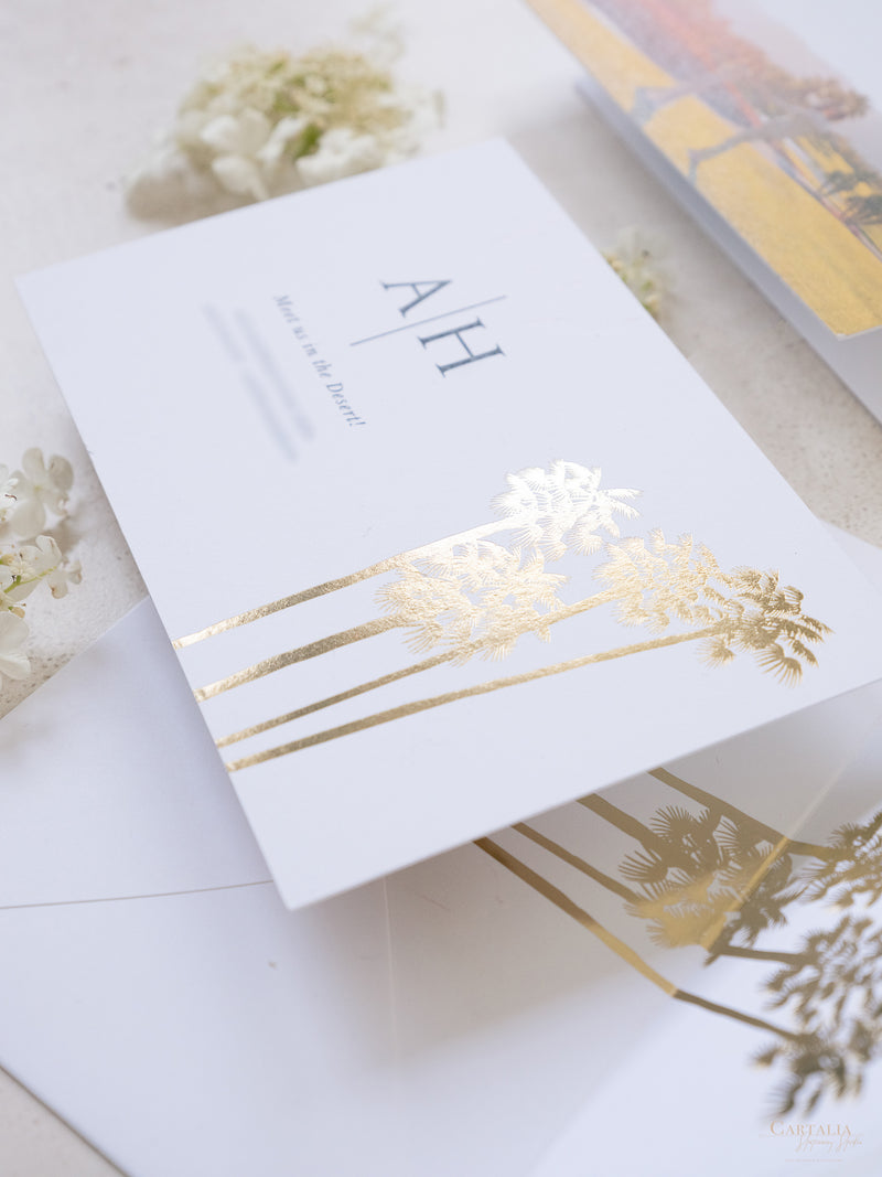 Salva la data con foto personalizzata con design a forma di palma e lamina d'oro | Commissione su misura A&amp;H