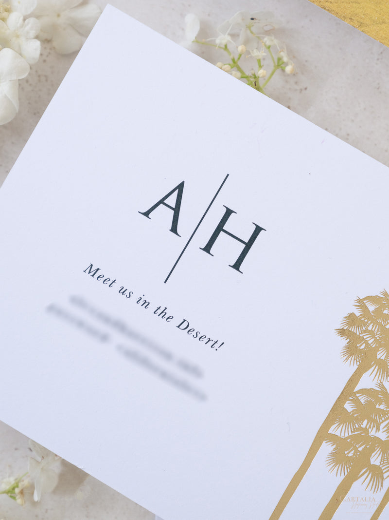 Salva la data con foto personalizzata con design a forma di palma e lamina d'oro | Commissione su misura A&amp;H