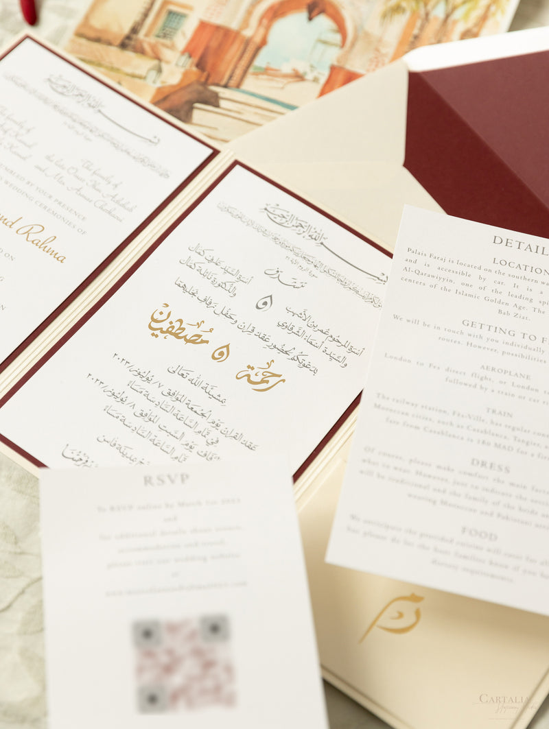 Invito a nozze triplo marocchino in Borgogna e Champagne | Palazzo Faraj | Commissione su misura M&amp;R