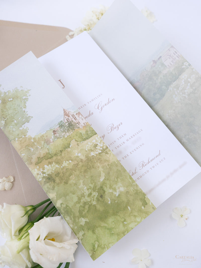 Vellum Watercolour Wedding Invitation | Petersham Hotel | Bespoke Commission R&J