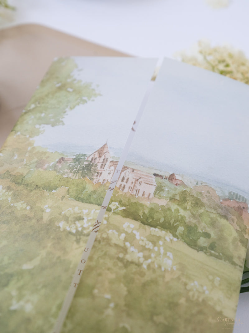 Vellum Watercolour Wedding Invitation | Petersham Hotel | Bespoke Commission R&J