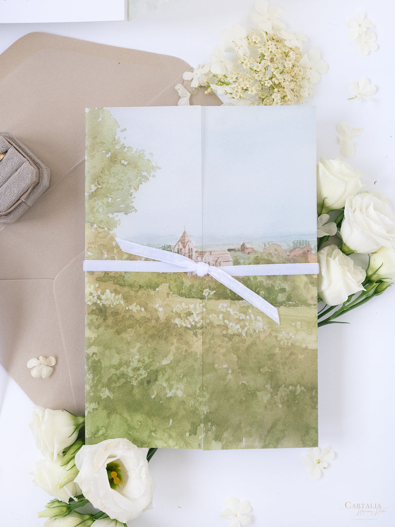 Vellum Watercolour Wedding Invitation | Petersham Hotel | Bespoke Commission R&J