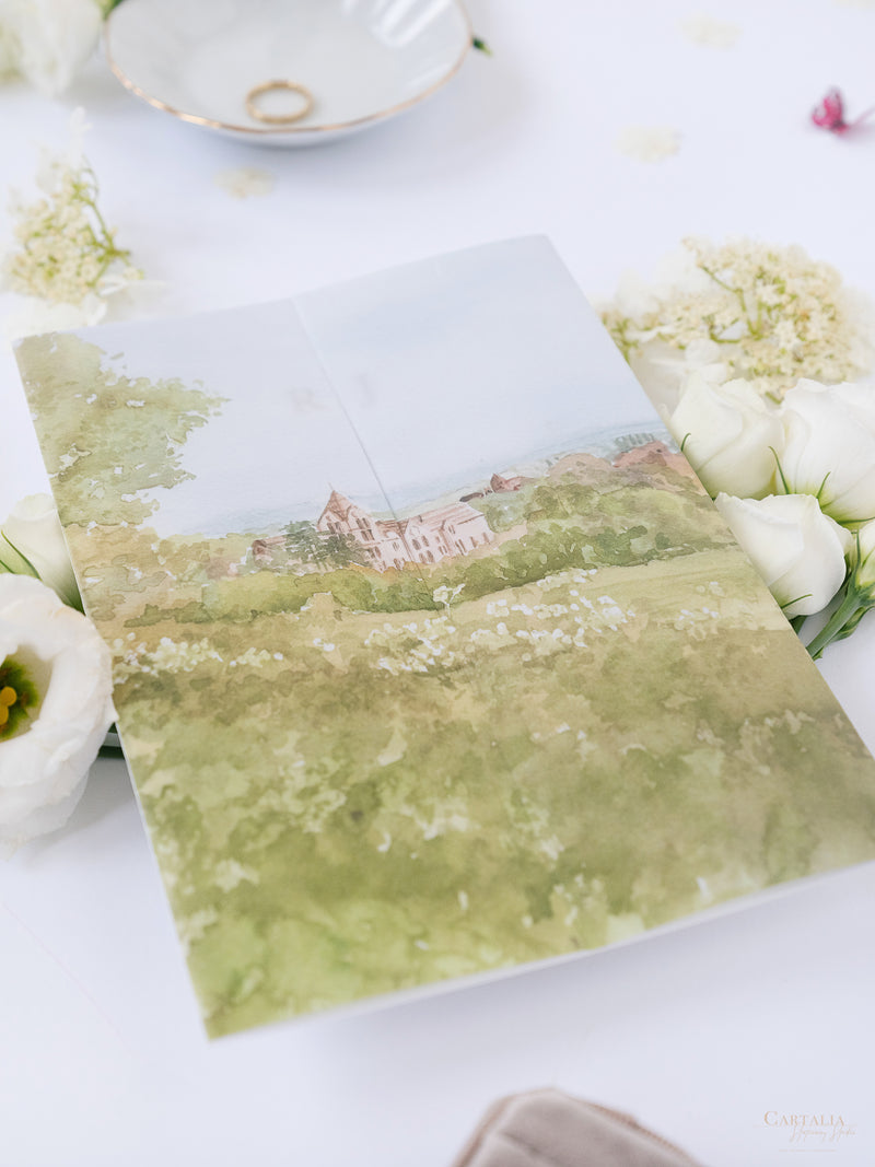 Vellum Watercolour Wedding Invitation | Petersham Hotel | Bespoke Commission R&J
