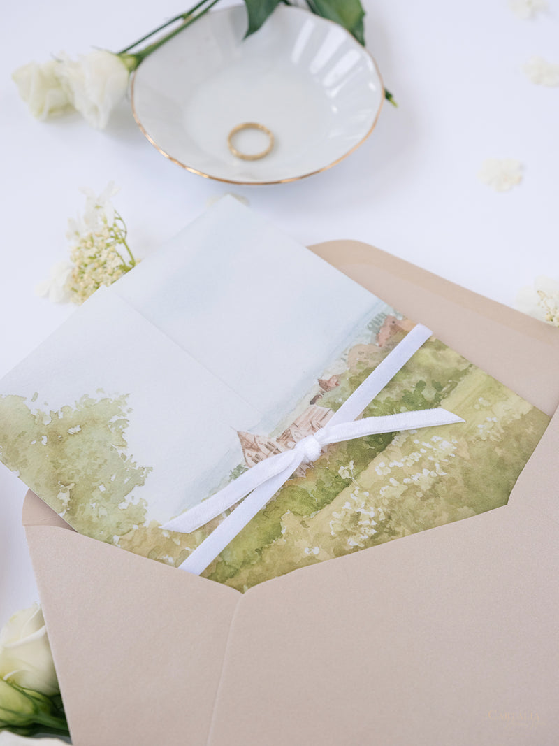 Vellum Watercolour Wedding Invitation | Petersham Hotel | Bespoke Commission R&J