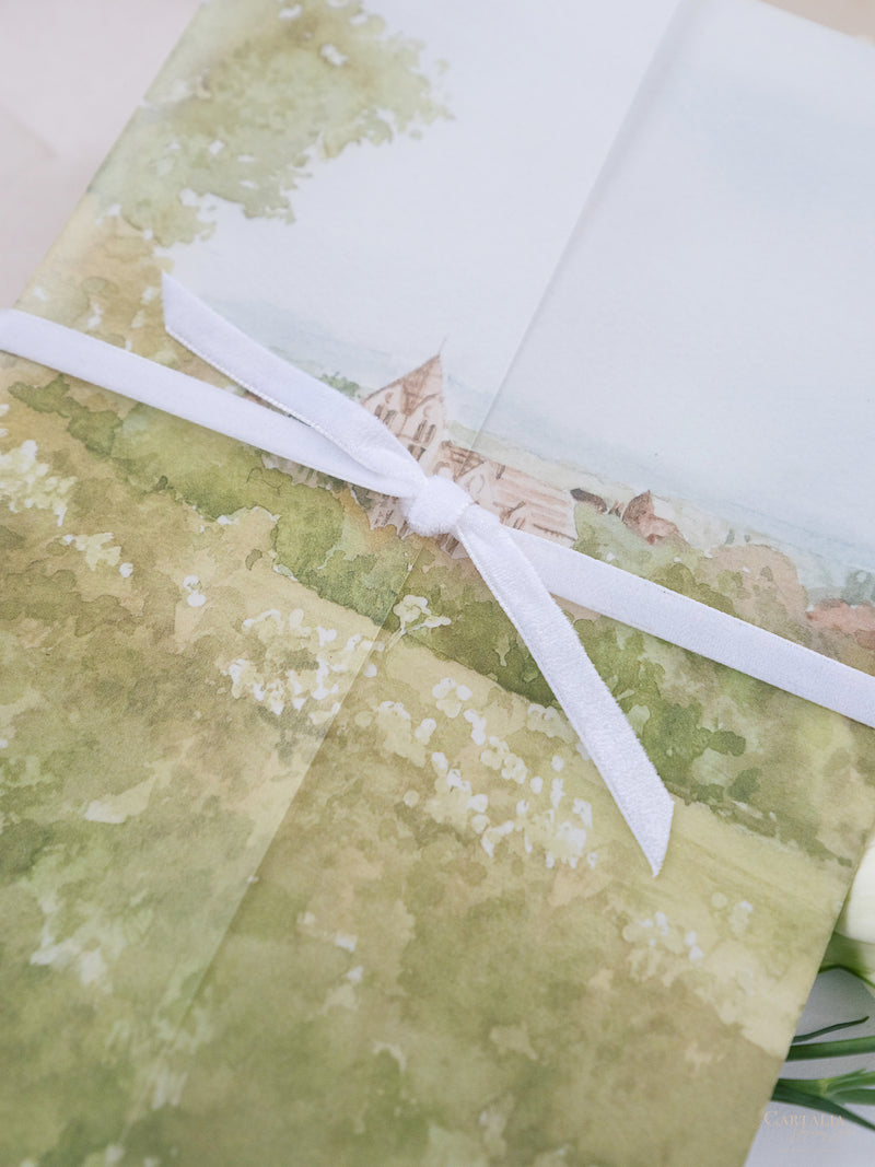 Vellum Watercolour Wedding Invitation | Petersham Hotel | Bespoke Commission R&J