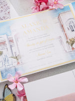 Watercolour Santorini, Greece Wedding Invitation Suite | Bespoke Commission A&A