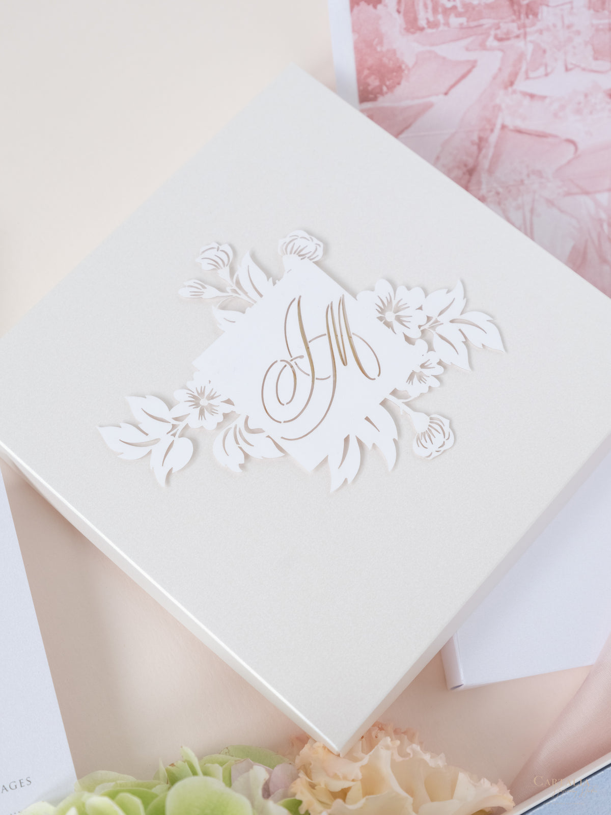 Bespoke Couture 3D Box Invitation With Laser Cut Gate | Venue of Villa Ephrussi | Bespoke Commission M&J