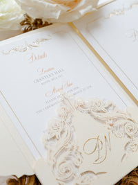 Invitación de lugar PERSONALIZADA Suite plegable de bolsillo de lujo Invitación de boda | MUESTRA