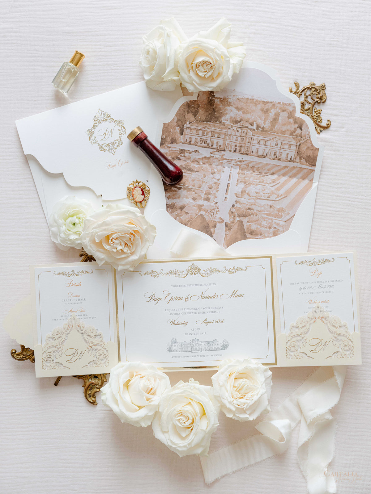 Invitación de lugar PERSONALIZADA Suite plegable de bolsillo de lujo Invitación de boda | MUESTRA