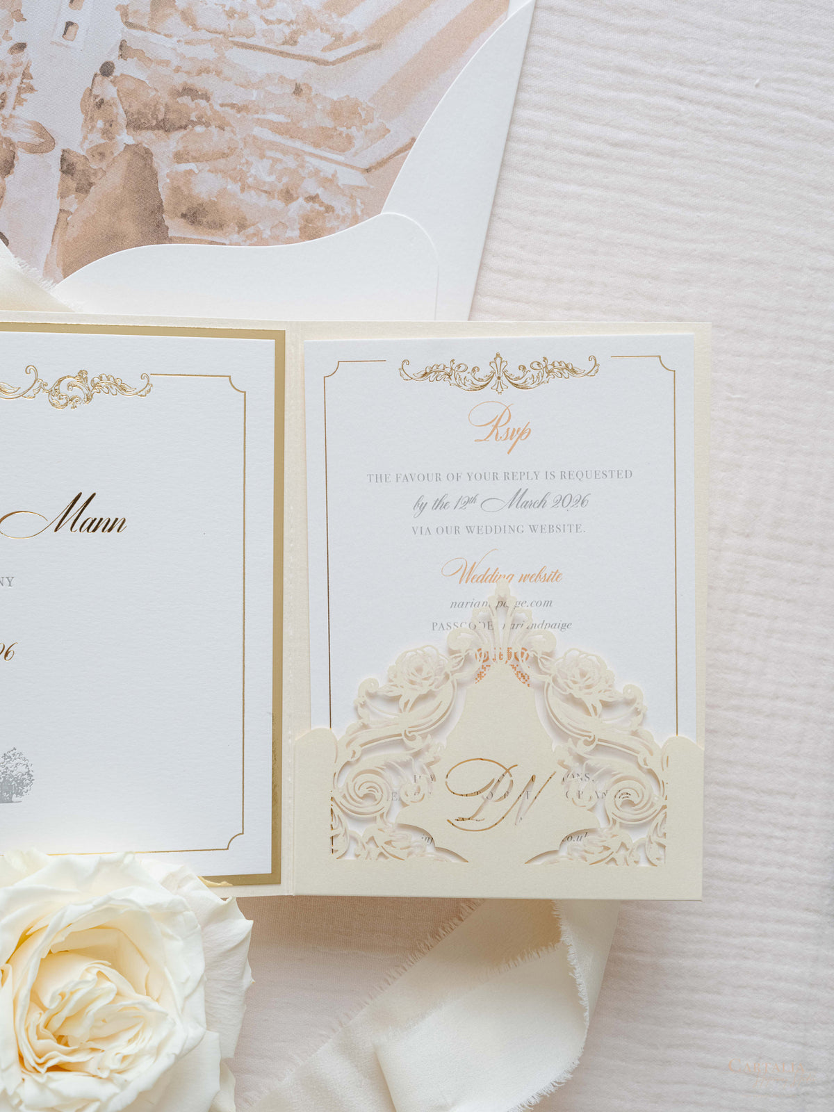 Invitación de lugar PERSONALIZADA Suite plegable de bolsillo de lujo Invitación de boda | MUESTRA