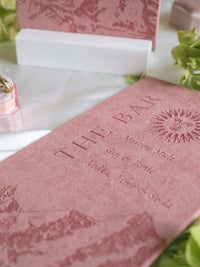 Luxury Velvet Velour Hardbound Wedding Bar Menu | Bespoke Laser-Etched Menu