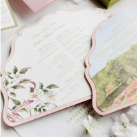 Scalloped Edge Laser-Cut Wedding Petal Fan with Venue Watercolour | Villa Bonomi, Lake Como, Italy