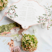 Scalloped Edge Laser-Cut Wedding Petal Fan with Venue Watercolour | Villa Bonomi, Lake Como, Italy