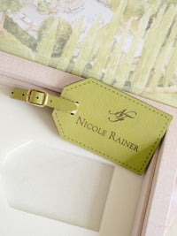 Bespoke Wedding Invitation Box in Pink Linen with Rose Gold Foil, Watercolour Venue Illustration & Personalised Luggage Tags