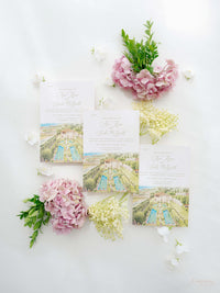 Luxury Hand Painted Save The Date with Venue Watercolour & Wax Seal | Villa Gamberaia, Tuscany, Italy