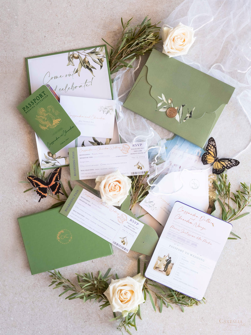 Luxury Wedding Box with Passport in Vegan Leather & Venue | Puglia, Italy| Bespoke C&C