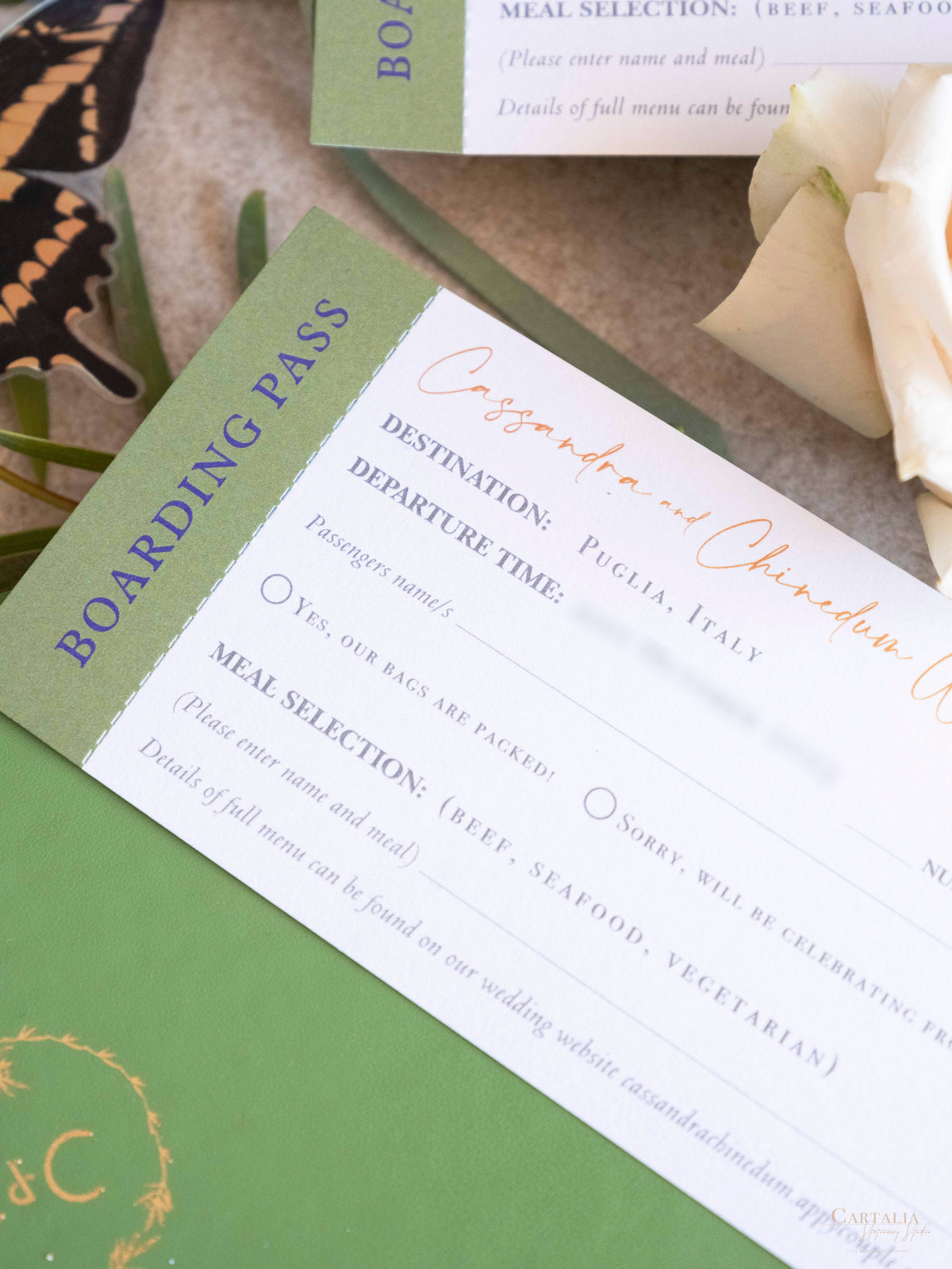 Boîte de mariage de luxe avec passeport en cuir végétalien et lieu | Pouilles, Italie | C&C sur mesure