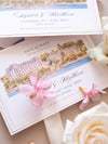 Watercolor Save The Date with Gold Foil Venue Sketch | Swiss Rivera