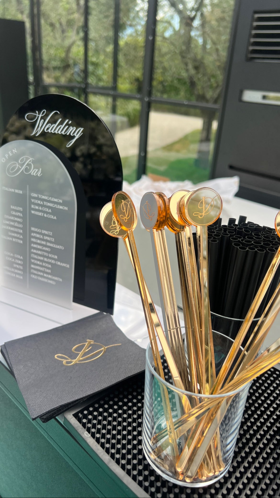 Custom Drink Stirrers for Wedding Cocktails, Monogram Drink Stirrers, | Lake Como Wedding Villa Balbiano