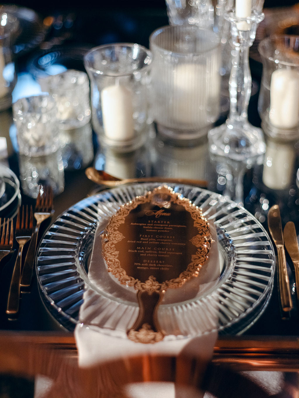 Menú Plexi de espejo de mano cortado con láser de lujo